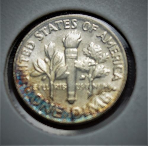 1960 Roosevelt Silver Dime - BU with nice rainbow toning