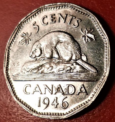 1946 Canada Five Cents - Wavy Rim Both Sides