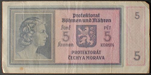 Bohemia and Moravia P4a 5 Korun VF