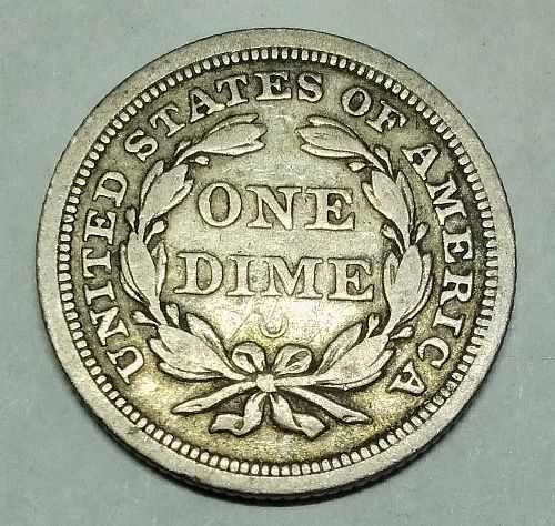 1854-O Seated Liberty dime, die crack at date/arrow, large oblique mm, VF+