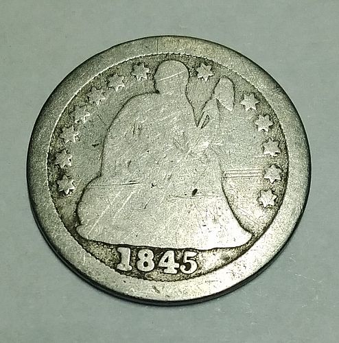 1845-O Seated Liberty dime, thick O mint mark
