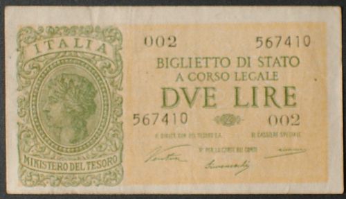 Italy P30a 2 Lire VF