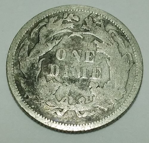 1868-P Seated Liberty Dime 10c, Silver, circulated, less than 465k minted!