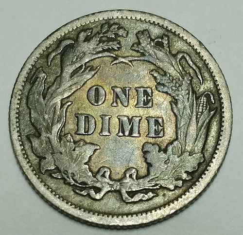 1891-P Seated Liberty dime, Silver, die clashing, full LIBERTY, pretty toning!