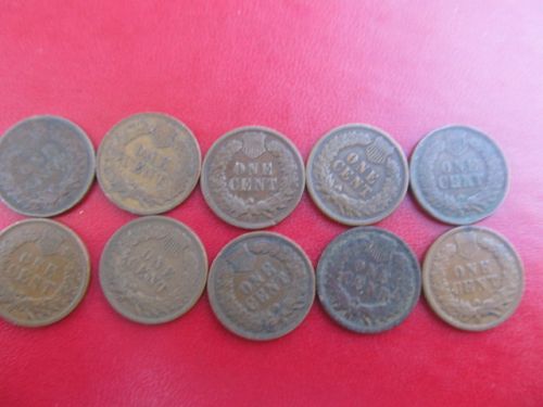 1900-1909 P Indian Head Cents Set 10 Coins (No 08-S Or 09-S)