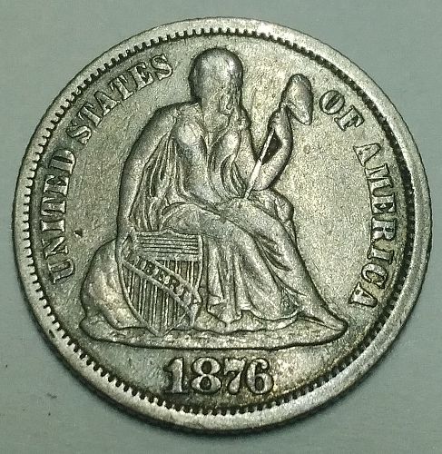 1876-P Seated Liberty dime, Silver, attractive mid-grade coin, natural surfaces