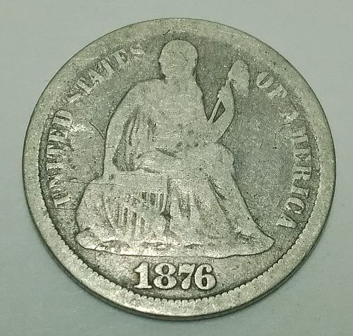 1876-CC Seated Liberty dime, Silver, well-circulated, some reverse corrosion