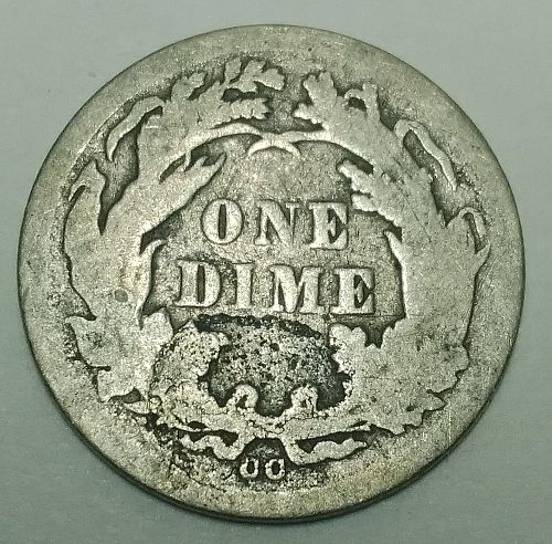 1876-CC Seated Liberty dime, Silver, well-circulated, some reverse corrosion