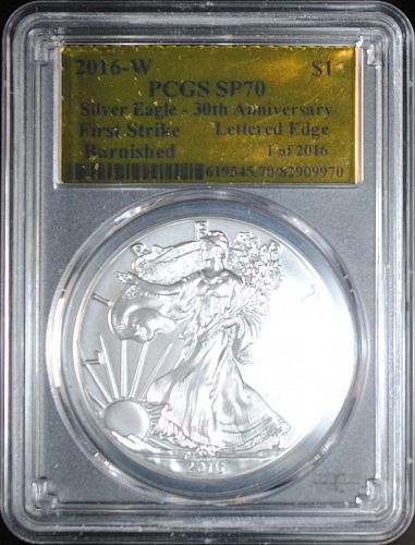 2016W Silver Eagle, Burnished, Lettered Edge, PCGS SP70