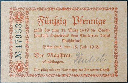 1918 Poland/Schweibus 50 Pfennige UNC