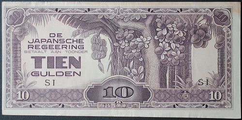 Netherlands Indies P125c 10 Gulden VF+