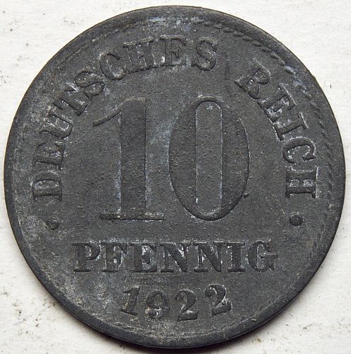 1922 Germany 10 Pfennig ZInc