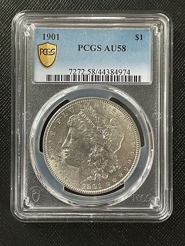 1901 Morgan Silver Dollar PCGS Gold Shield (AU58)
