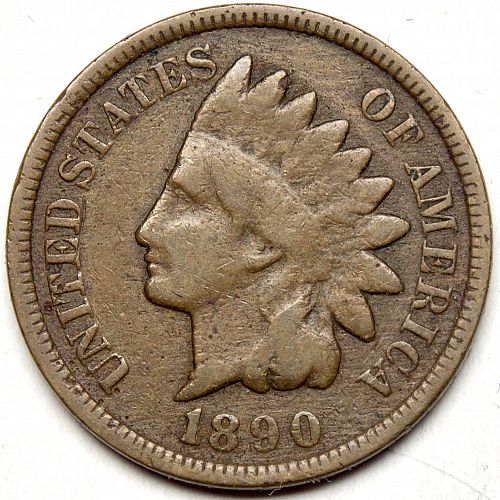 1890 P Indian Head Cent #42 Natural Brown