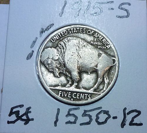 1915-S Grades VERY FINE Buffalo Nickel Coin ( 1550-12)