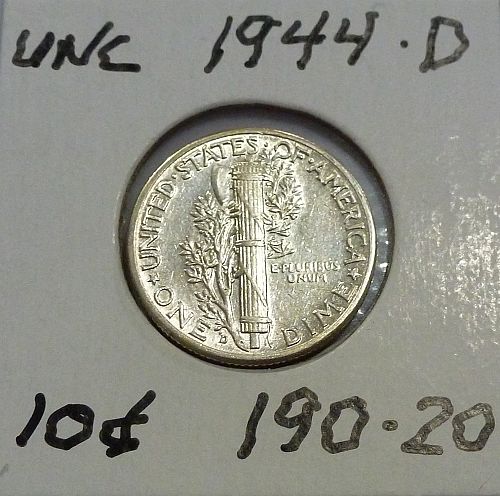 1944-D Brilliant  Uncirculated Mercury Dime  BU (190-20)