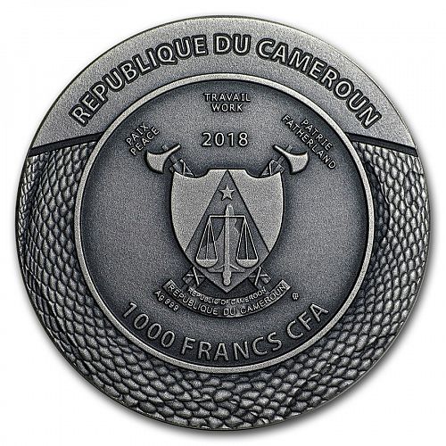 Carved skull Clade Mortis 1 oz silver coin Cameroon 2018