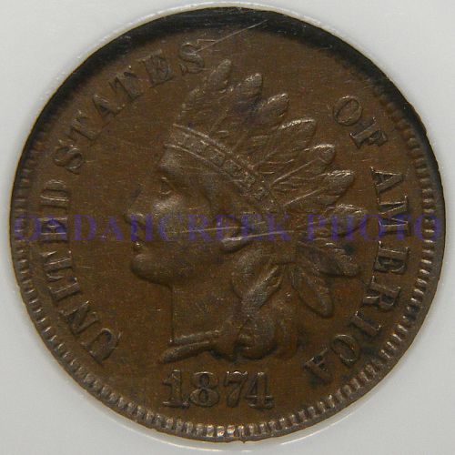 1874 Indian Head Cent NGC XF 40 BN Snow 8