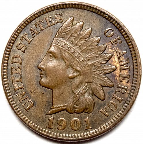 1901 Indian Head Cent #56 Natural Brown with Luster on the right as shown