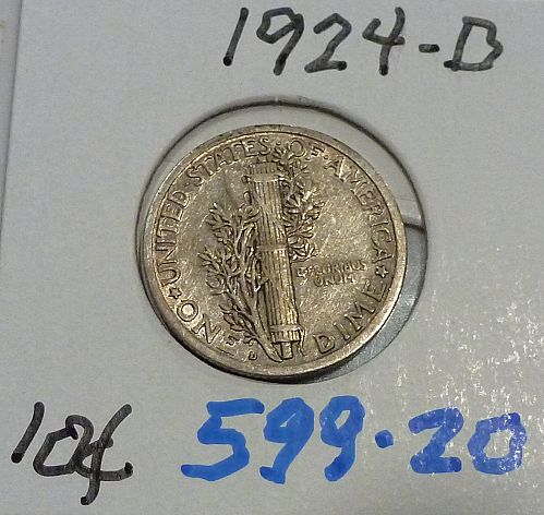 1924-D Grades Extra Fine Mercury Dime   ( 5995-20)