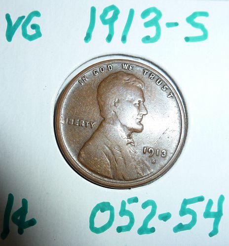 1913-S  VERY GOOD  Lincoln Wheat Cent ( 052-54)