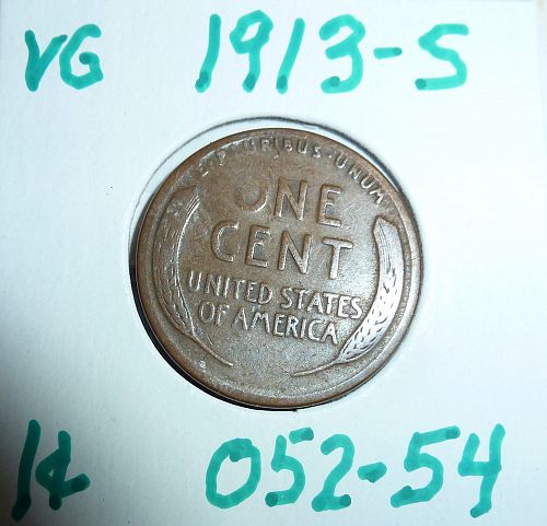 1913-S  VERY GOOD  Lincoln Wheat Cent ( 052-54)