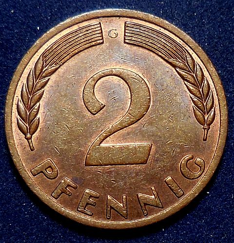 ✅1968-G West Germany 2 Phennig Karlsruhe Mint✅