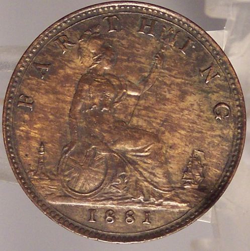 KM# 753 1881 Great Britain Farthing 3 Berries UNC #0187