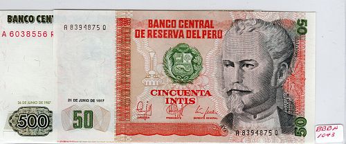 JUNE 26, 1987  CENTRAL BANK OF PERU  (2NOTE) BANKNOTE LOT