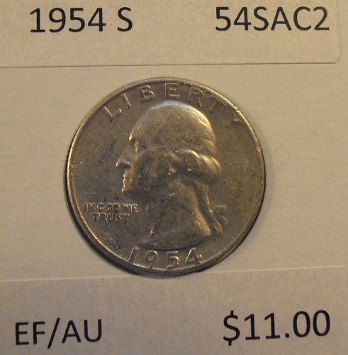 1954 S Washington Silver Quarter,  (54SAC2)