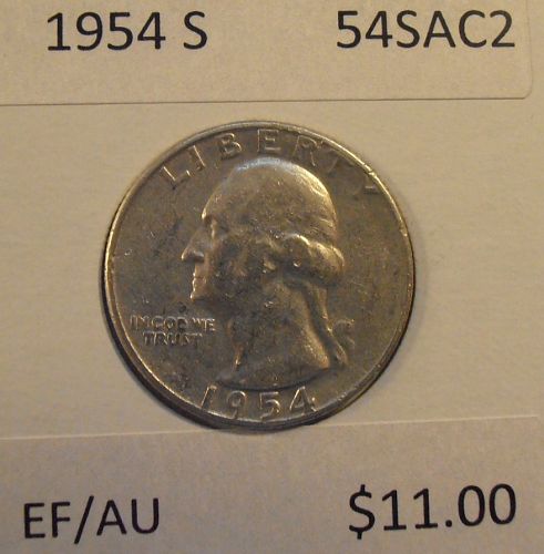 1954 S Washington Silver Quarter,  (54SAC2)