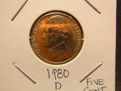 1980 D Jefferson Nickels