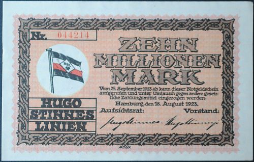 Germany/Hamburg Hugo Stinnes Linien 10 Million Mark AU