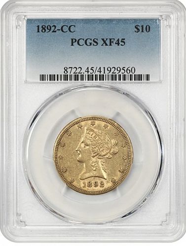 1892 CC CARSON CITY $10 GOLD LIBERTY HEAD EAGLE PCGS XF 45