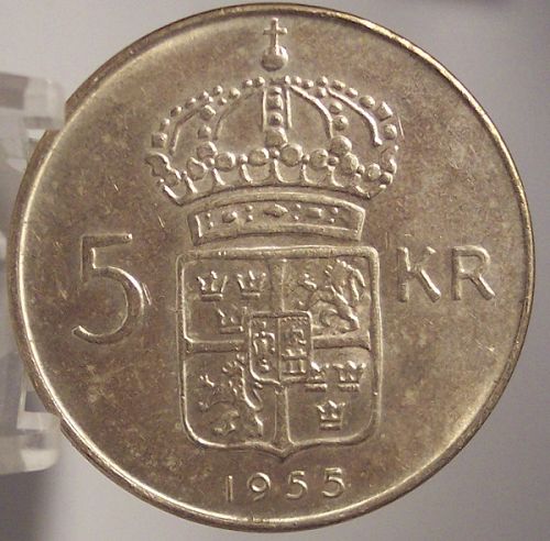 KM# 829 1955 Sweden Silver 5 Kronor UNC #01014