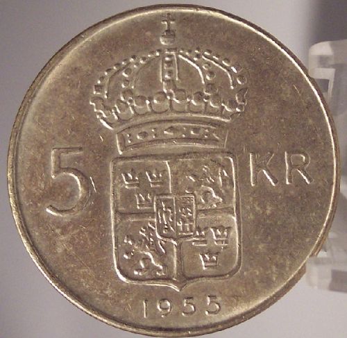 KM# 829 1955 Sweden Silver 5 Kronor UNC #01014
