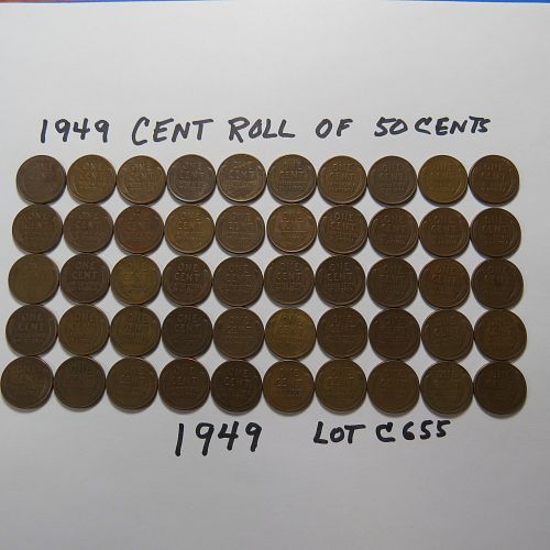1949-P LINCOLN WHEAT CENT ROLL (50-CENTS VG to VF) LOT C655
