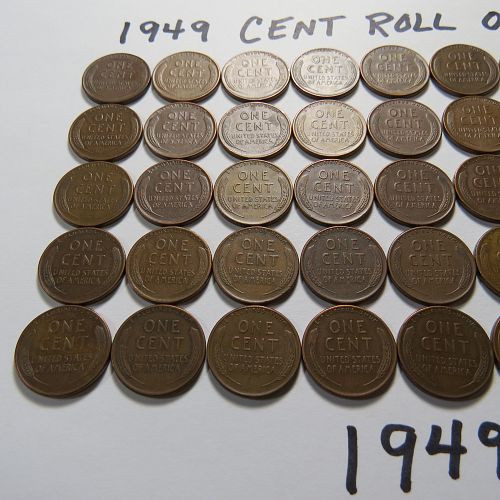 1949-P LINCOLN WHEAT CENT ROLL (50-CENTS VG to VF) LOT C655