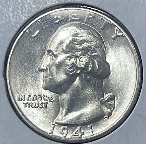 1941-P Brilliant Uncirculated MS60+ Washington US Silver Quarter