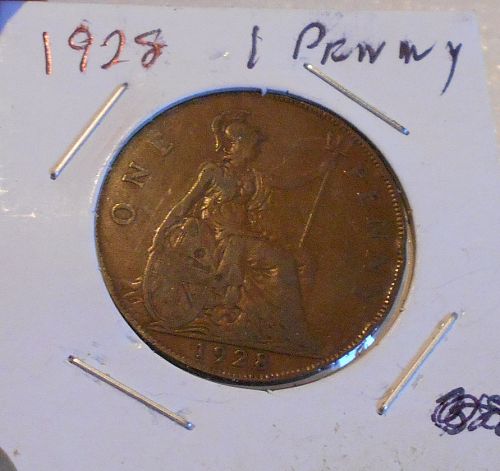 1928 Great Britain Large Penny, in Coin-Flip, British Old Coin for Collection or