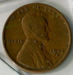 1942 - D  LINCOLN  CENT  --  EXTRA FINE