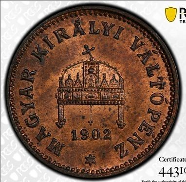 1902KB Hungary Filler PCGS MS 64 Red & Brown