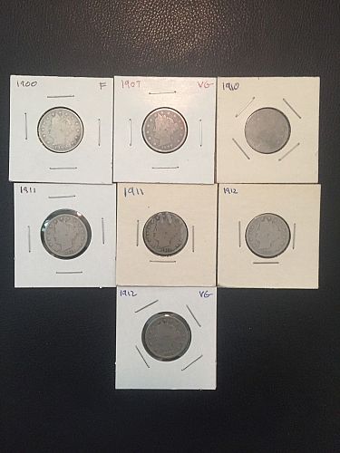 Seven (7) Liberty Head Nickels 5C (Regular Strike)