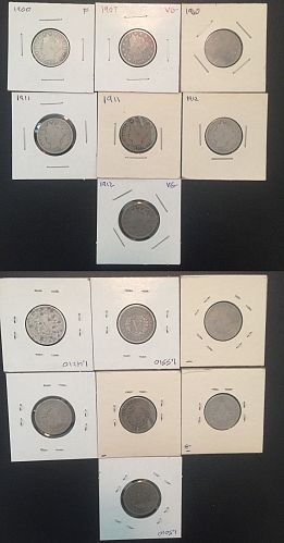 Seven (7) Liberty Head Nickels 5C (Regular Strike)