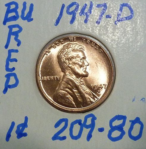 1947-D Gem BU RED Lincoln Wheat Cent (362-80)