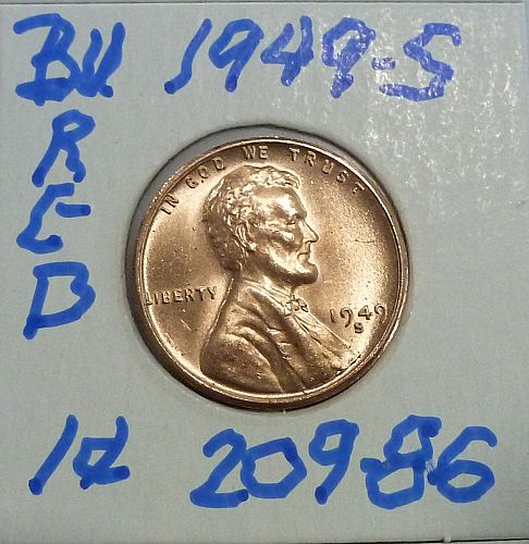 1949-P Gem BU RED Lincoln Wheat Cent (362-85)