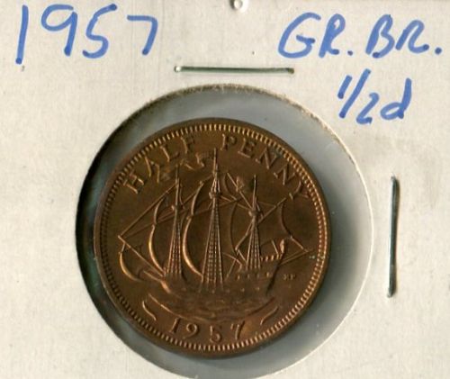 1957 -- GREAT BRITAIN  --  HALF PENNY  --  EXTRA  FINE