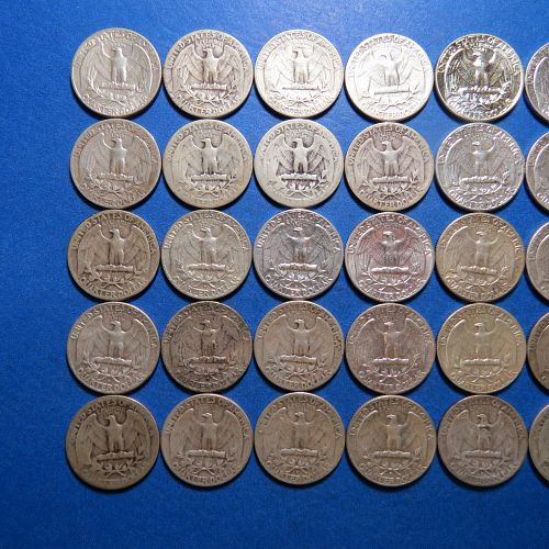 1936 to 1964 WASHINGTON QUARTER ROLL OF 40 US COINS ~ 90% SILVER ~ LOT C762