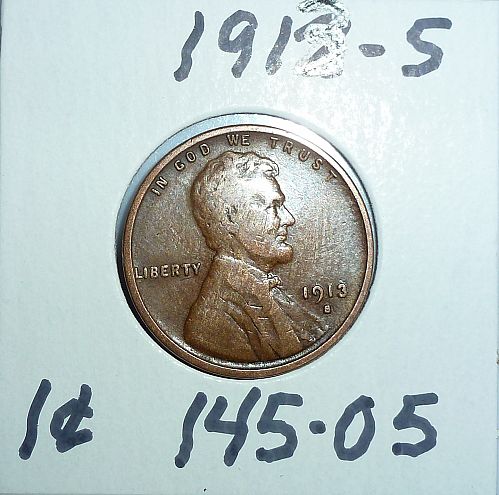 1913-S  Very Fine Lincoln Wheat Cent ( 145-05 )