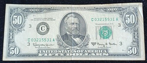 Series Of 1963-A $50 FRN Philadelphia PA.Green Seal Nicely Circulated FP#12 RP#7